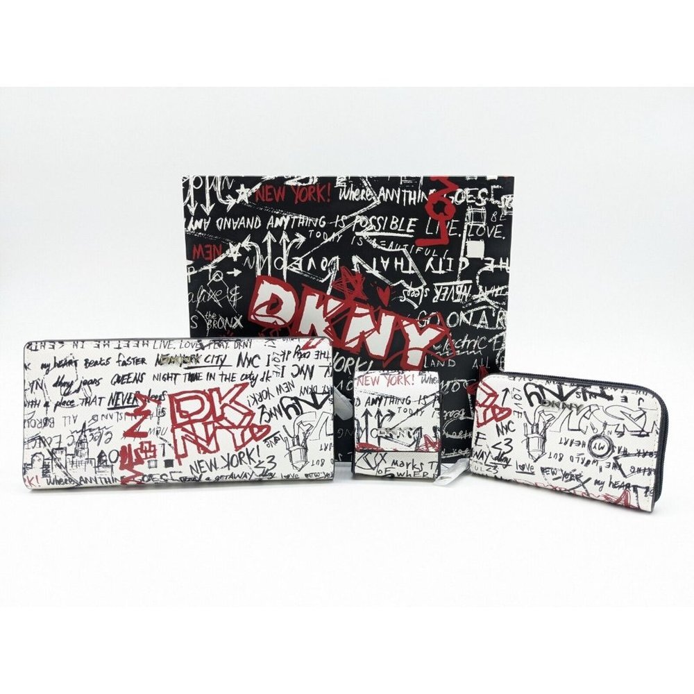 3 PC set -DKNY Gia faux-leather logo wallet + card case + mini pouch & key ring